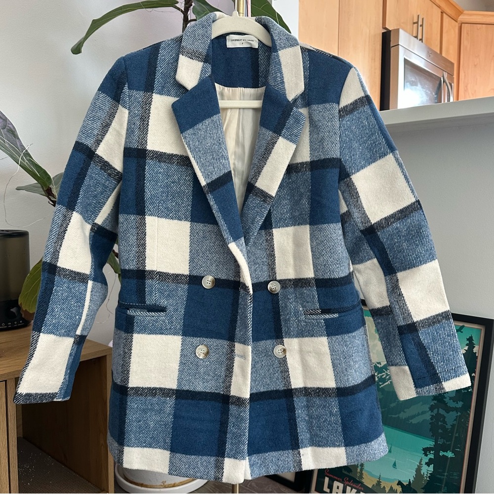 Goodnight Macaroon Blue Plaid Pea Coat